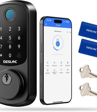 DESLOC B200 Fingerprint Smart Door Lock, Keyless Entry Door Lock, App Control, Smart Locks for Front Door, Smart Deadbolt Lock, Touchscreen Keypad, Emergency Power Port, 12 Months Battery, IP54