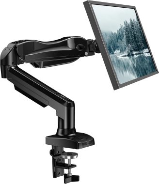 HUANUO Single Monitor Mount, 13 to 32 Inch Gas Monitor Arm, Adjustable Stand, Vesa Mount with Clamp and Grommet Base - Fits 4.4 to 19.8lbs LCD Computer Monitors