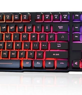 Rii RK100+ Multiple Color Rainbow LED Backlit Large Size USB Wired Mechanical Feeling Multimedia PC Gaming Keyboard,Office Keyboard for Working or Primer Gaming,Office Device